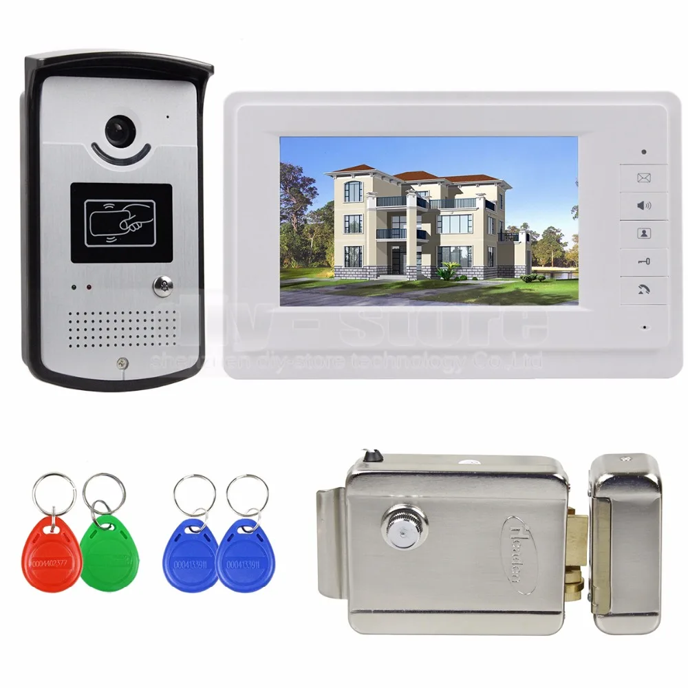 DIYSECUR 7 дюймов цветной видеодомофон 700TVL ИК камера RFID брелоки Электрический замок