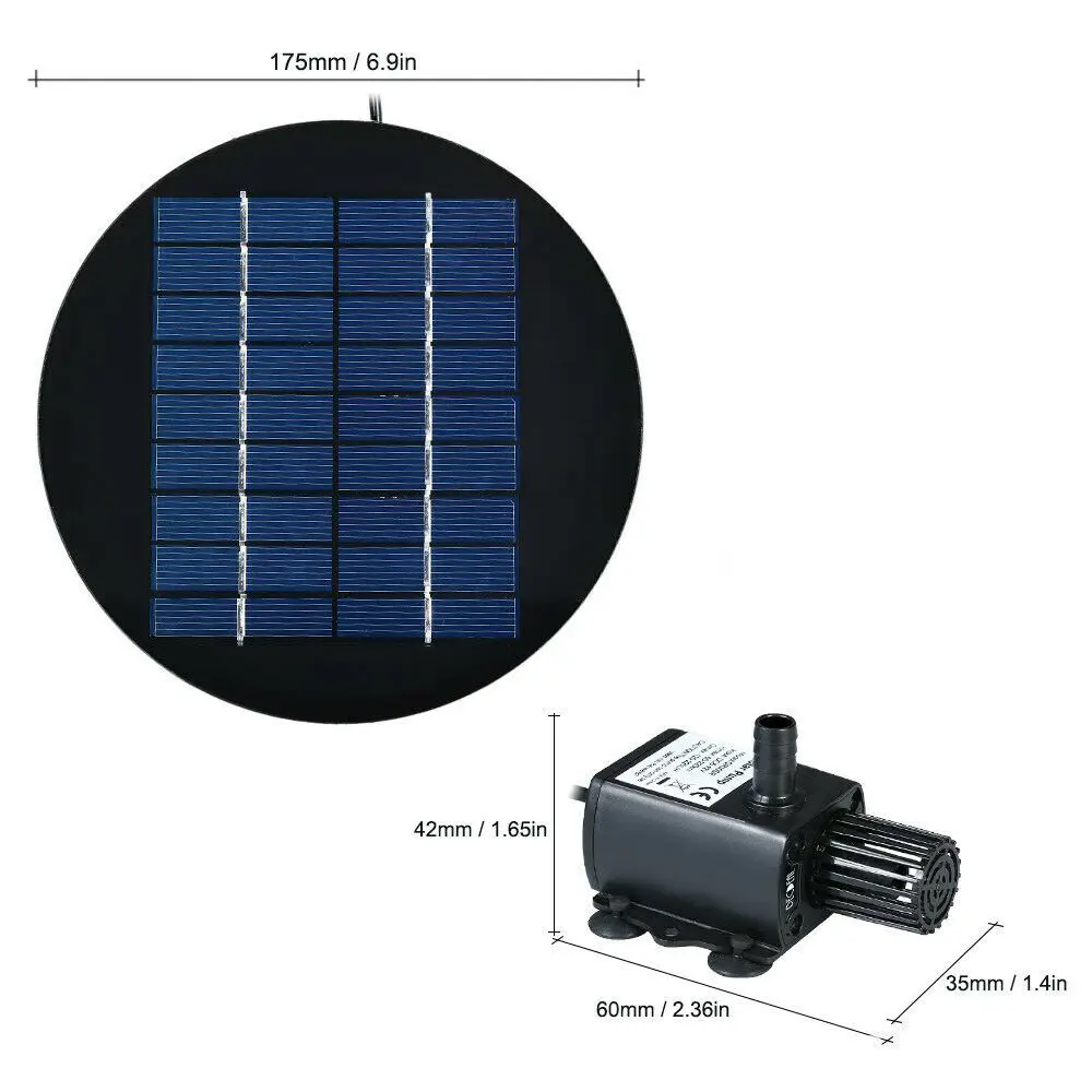 

200L/H Garden Pool Pond Solar Panel Power Fountain Water Pump Aquarium Submersible Brushless Pump DC12V