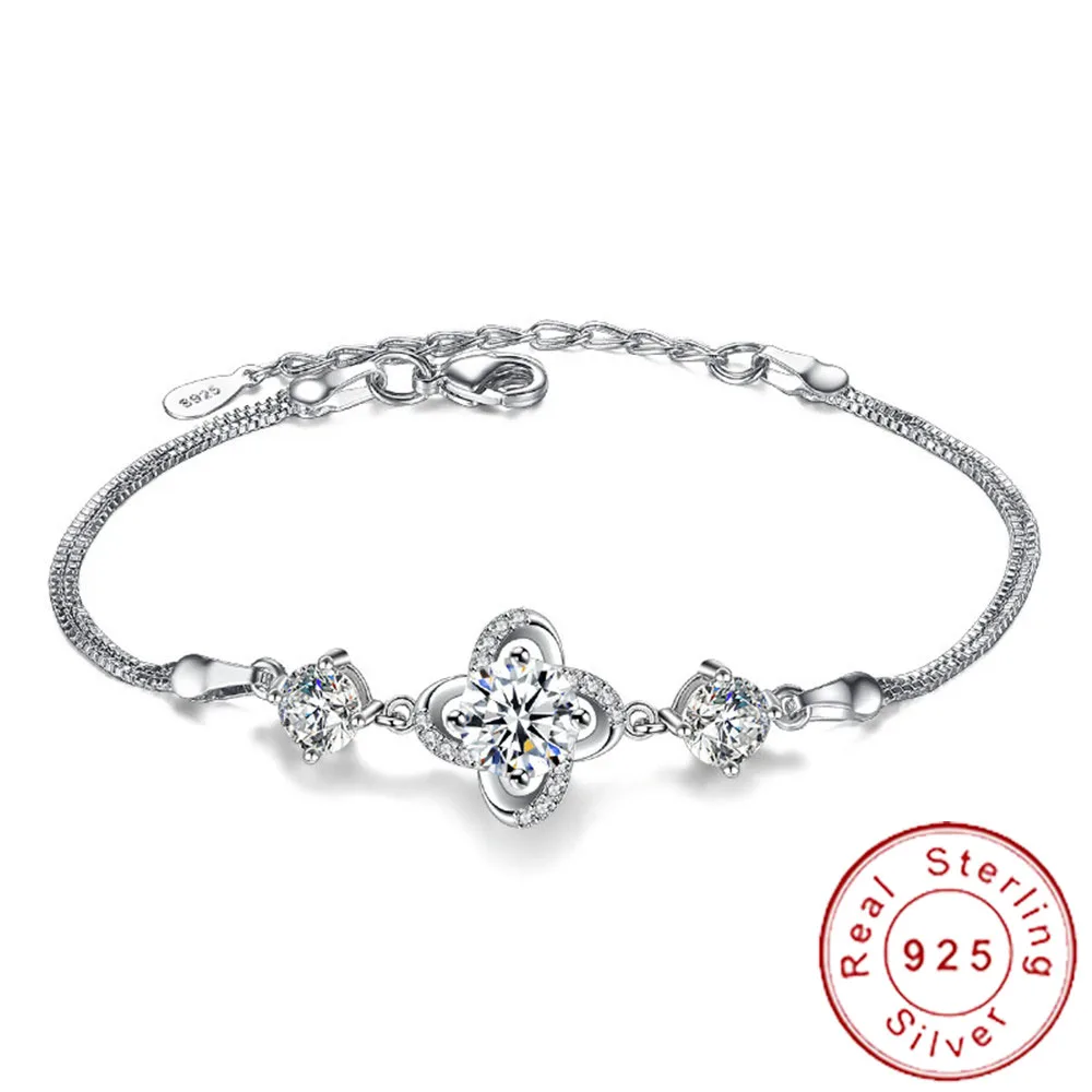 Браслет с цветами из стерлингового серебра 925 пробы сверкающий браслет