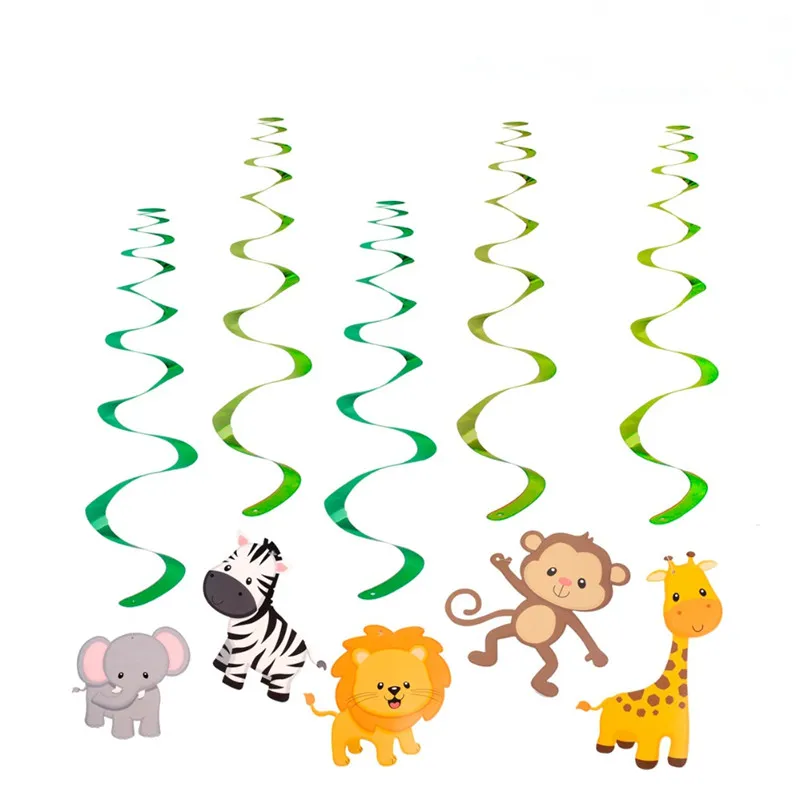 

5pcs Safari Animal Jungle Ceiling Hanging Swirl Dangling Streamers for Kids Baby Shower Birthday Party Spiral Decoration Favors