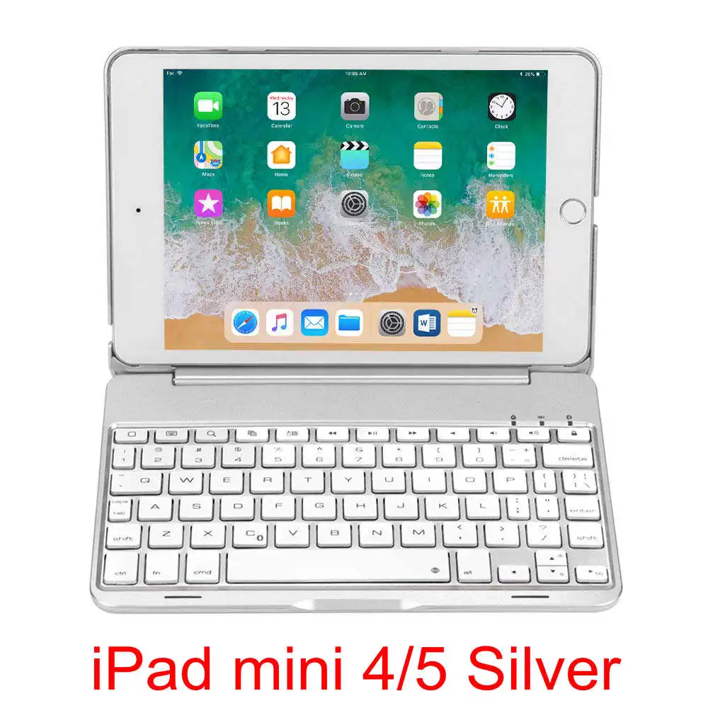 Для iPad mini 2/3/4/5 чехол 2 в 1 тонкий 7 цветов светодиодный подсветкой Подсветка раскладушка Смарт Алюминий Беспроводной Bluetooth клавиатура чехол - Цвет: Mini 4 5 Silver