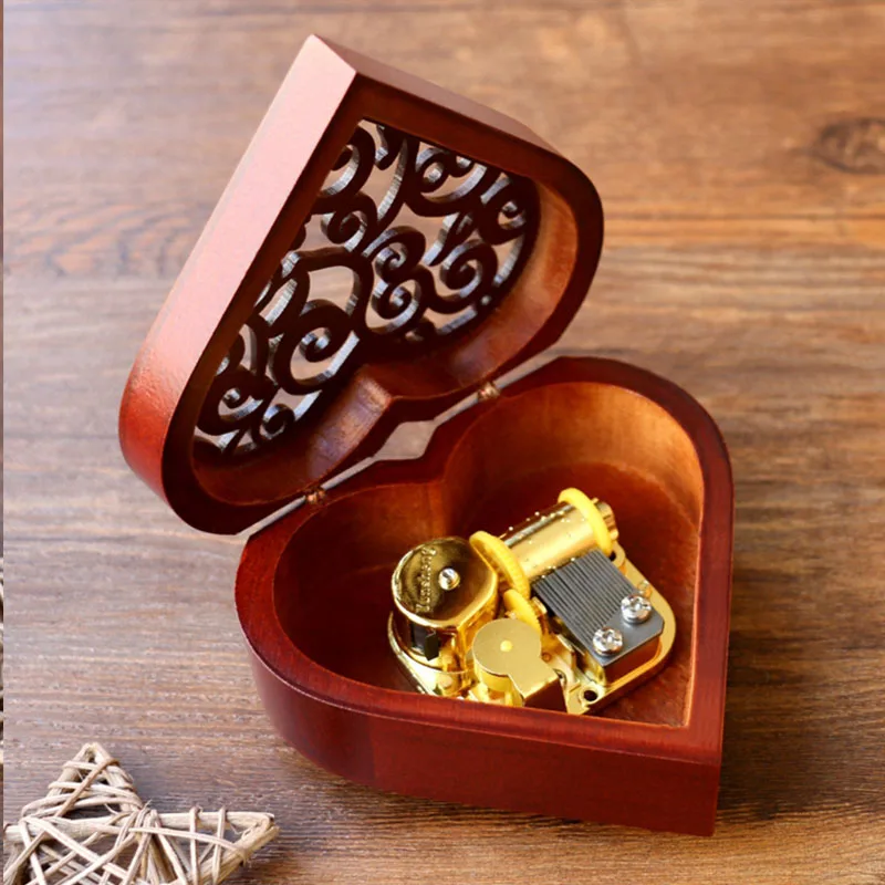 Music Box Chinese Carved Red Pine Solid Wood Heart Shape Girlfriend Birthday Gift Ancient Antique Valentine's Day Gifts Craft | Дом и сад
