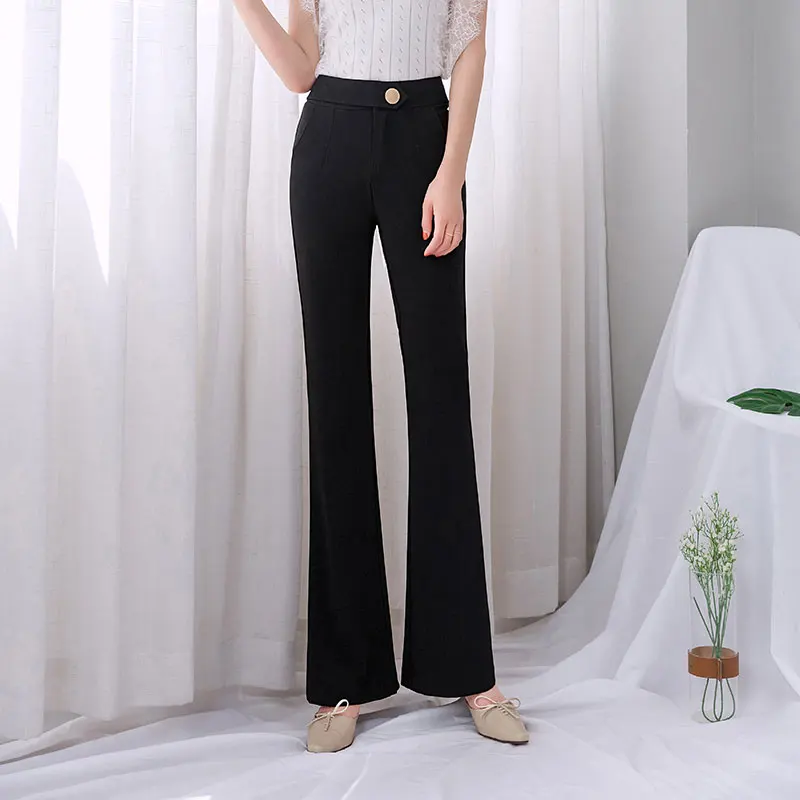 Женские черные расклешенные брюки Летние Формальные высокая талия тонкие