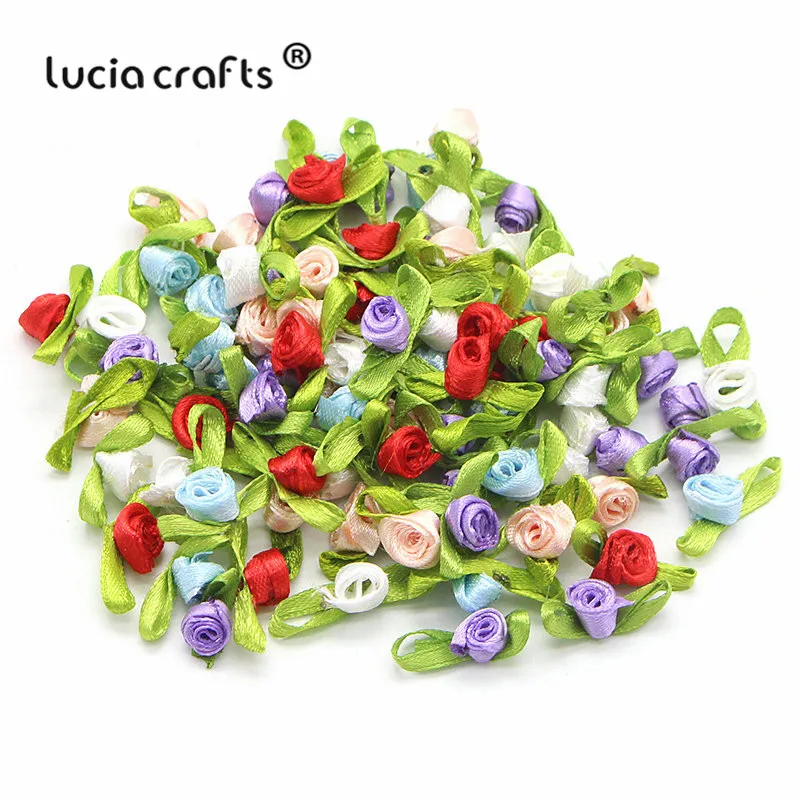 Lucia crafts 20 мм атлас с розочками Цветок голова девушки бутик мини волос лук головные уборы DIY одежды ремесло 48 шт B0107 - Цвет: Mixed colors