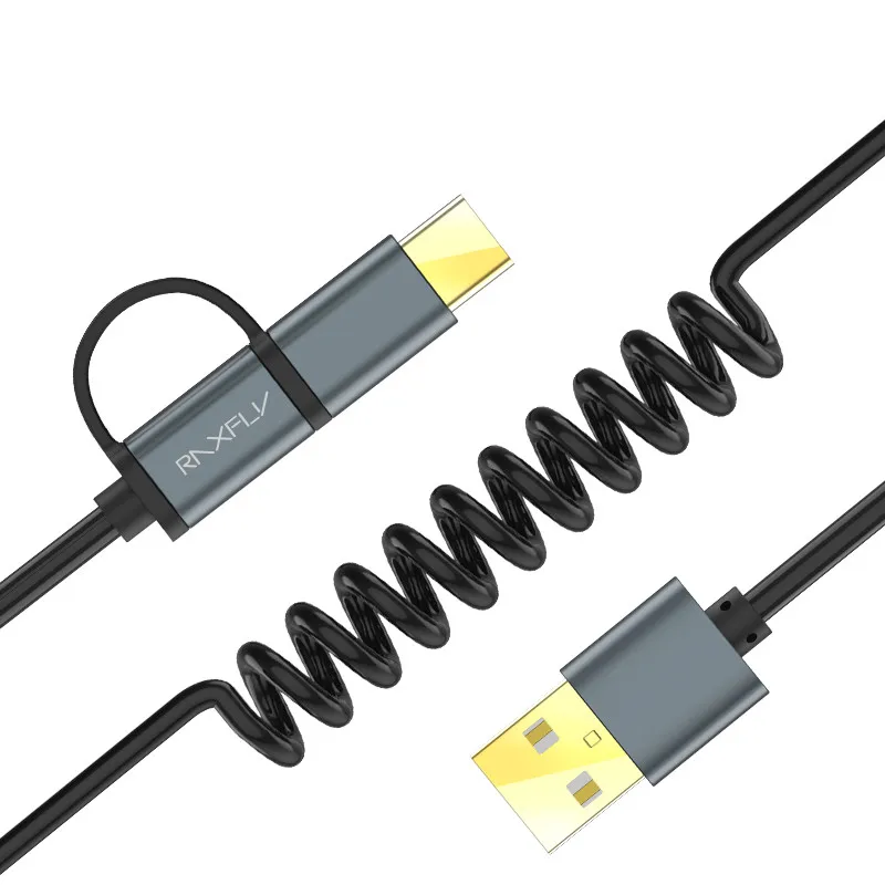 FLOVEME 2 в 1 type C Micro USB кабель для samsung Xiaomi Redmi Note 7 K20 Oneplus 7 Pro выдвижной QC 3,0 кабель для быстрой зарядки - Цвет: Gray Black