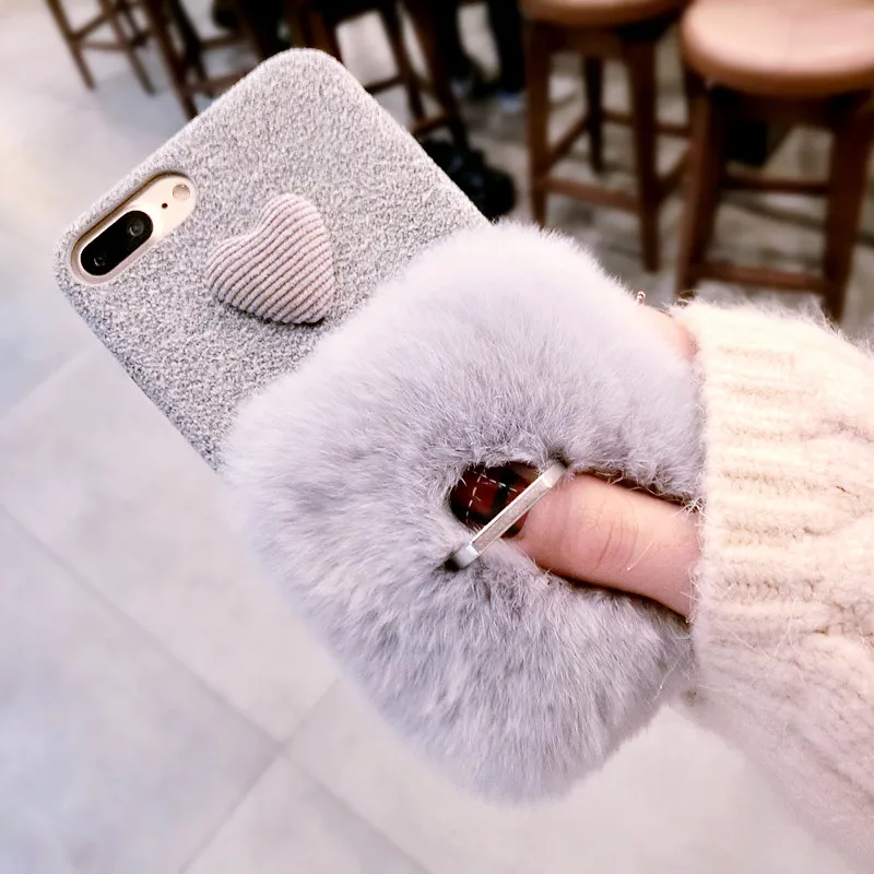 Зимний теплый плюшевый чехол для iphone 11 Pro MAX 6 6s 7 8 Plus X XS MAX XR телефонный чехол сo шнуром кроличья шерсть кронштейн женские модели