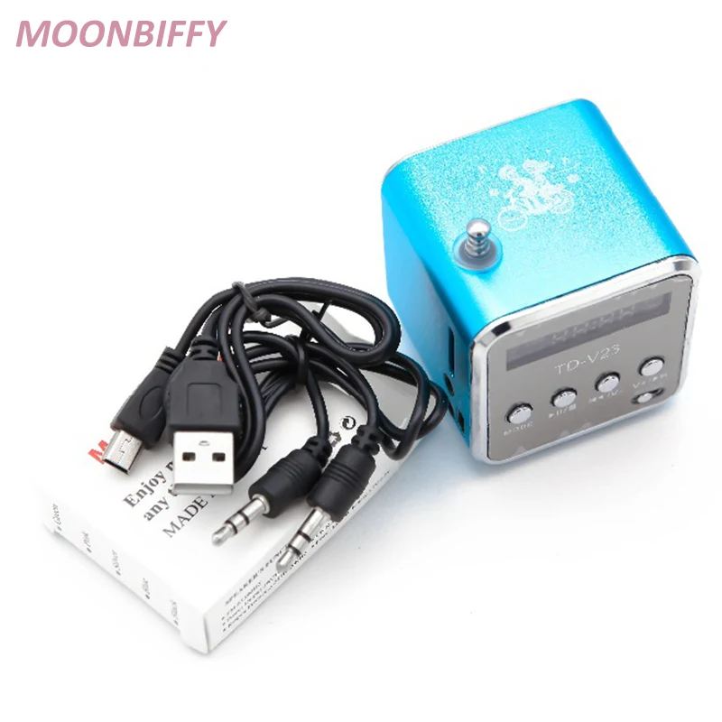 MOONBIFFY TD-V26 Aluminum Mini Portable FM Radio with Speaker LED Digital Support SD/TF Card U Disk for PC/MP3/4/Mobile/Tablets - Цвет: blue