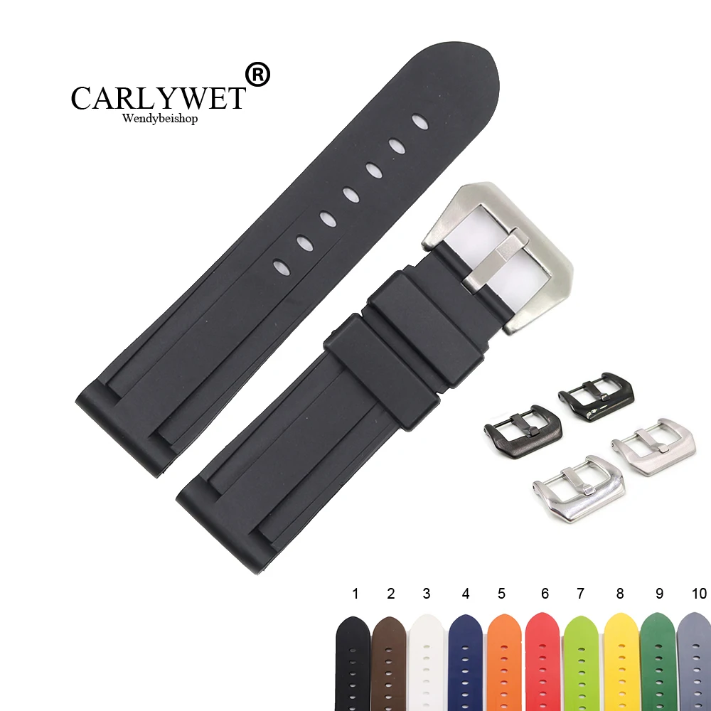 

CARLYWET 22 24mm Black White Brown High Quality Waterproof Silicone Rubber Replacement Watch Band Loop Strap For Panerai Luminor