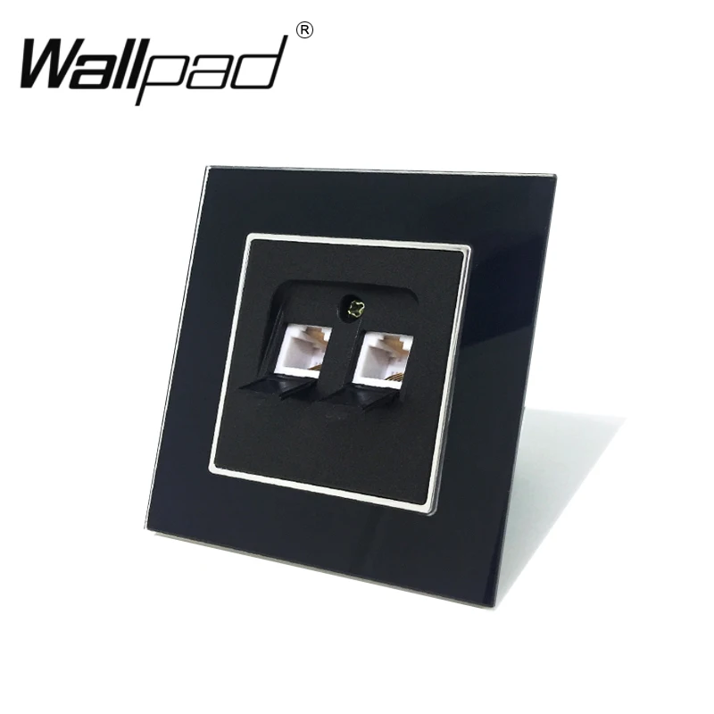 

EU RJ11 Tel Phone Socket with Hook Wallpad Black Glass Panel European Double Telephone RJ11 Wall Outlet for EU Box