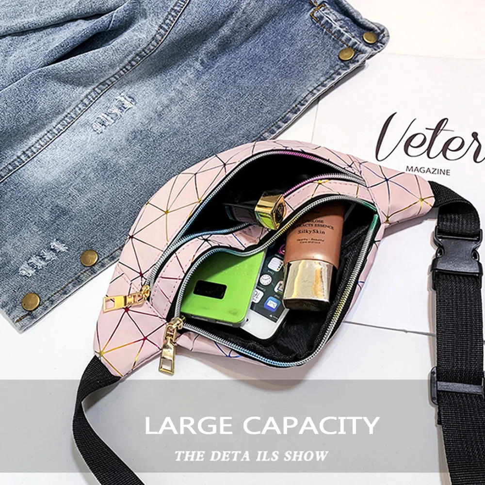 Поясная Сумка Gemeer Женская голографическая розовая серебристая с геометрическим рисунком|Поясные сумки| |