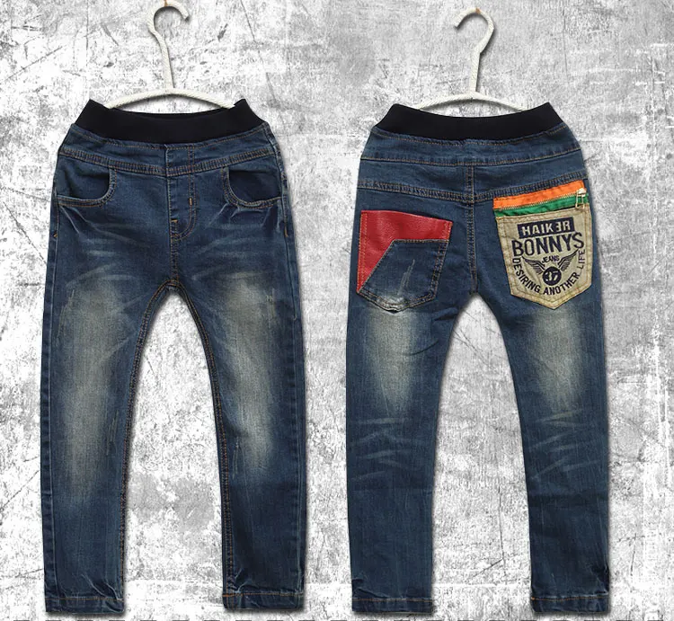 Новинка 2018 джинсы для мальчиков весна-осень с карманами в стиле пэчворк хорошее