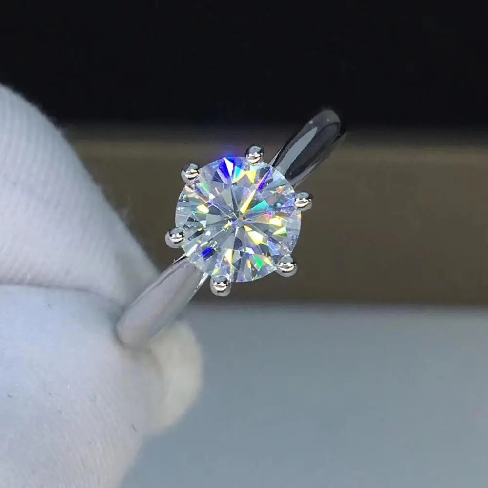 Круглое серебряное кольцо с муассанитом 1ct D VVS роскошное женское | Украшения и