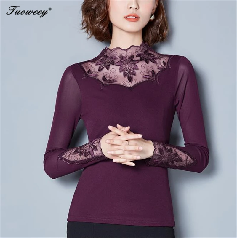 Новинка 2018 модная пикантная Клубная Женская кружевная Водолазка с длинным