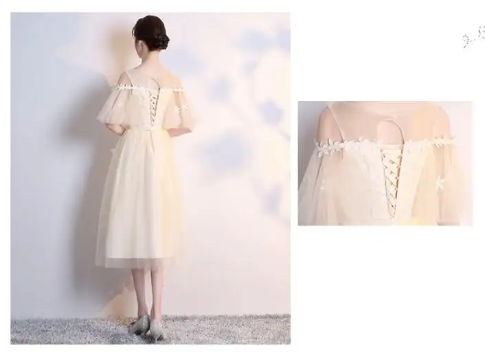 Платье для подружек невесты цвета шампанского скромное короткое вечернее платье