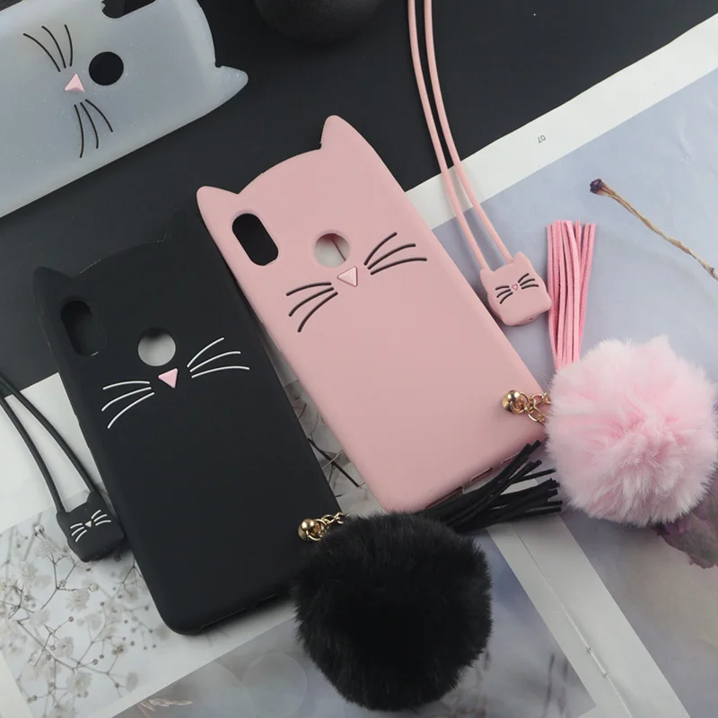 Милый 3D задняя панель из силикона чехол для huawei Y7 Y7Pro Y7Prime чехол Япония блеск с котом черной бородой крышка в виде кошечки с милыми ушками