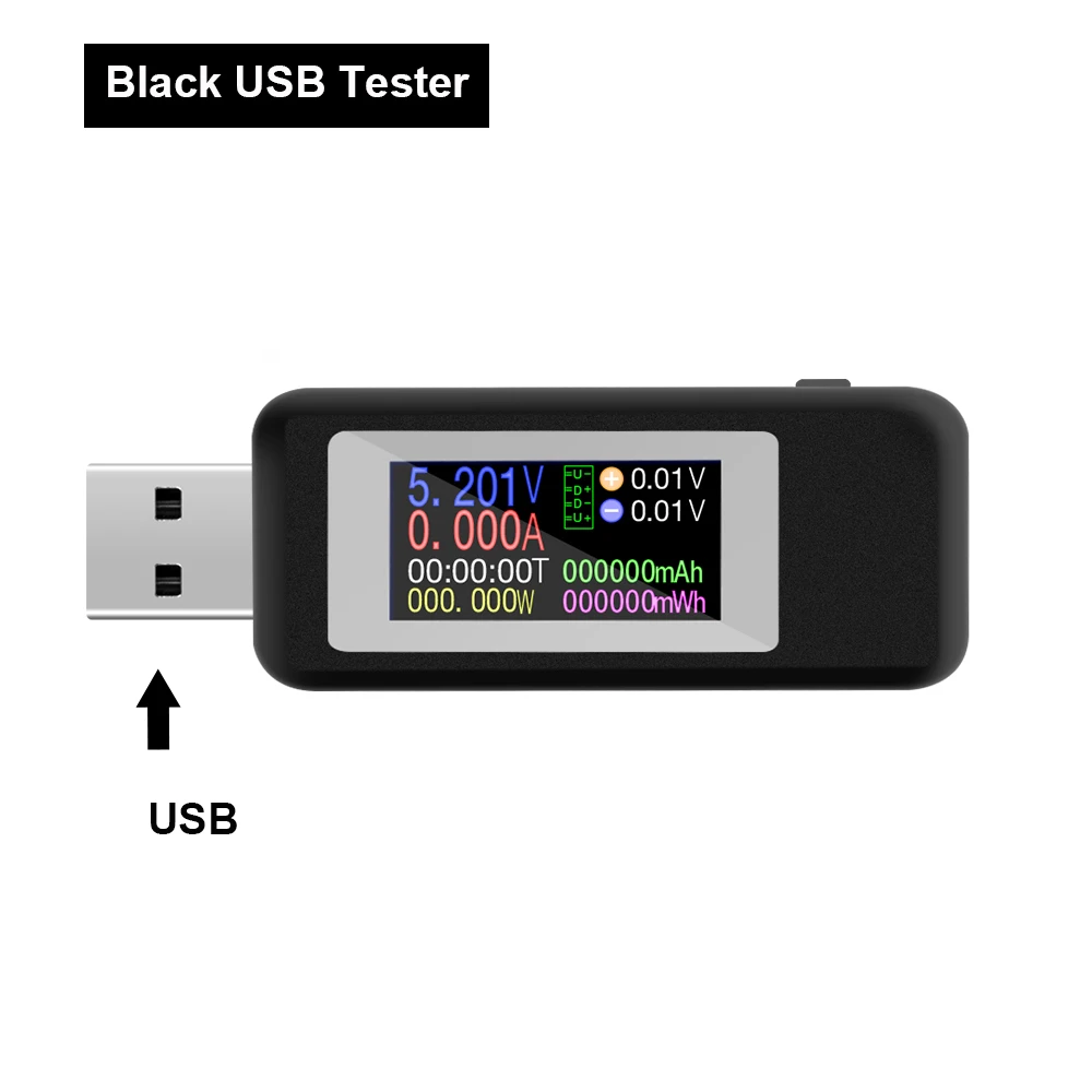 Black USB Tester Тип-c USB Тестер DC Цифровой вольтметр Usb тестер напряжение измеритель тока Амперметр детектор power Bank зарядное устройство вольтметр с индикатором - Цвет: Black USB Tester