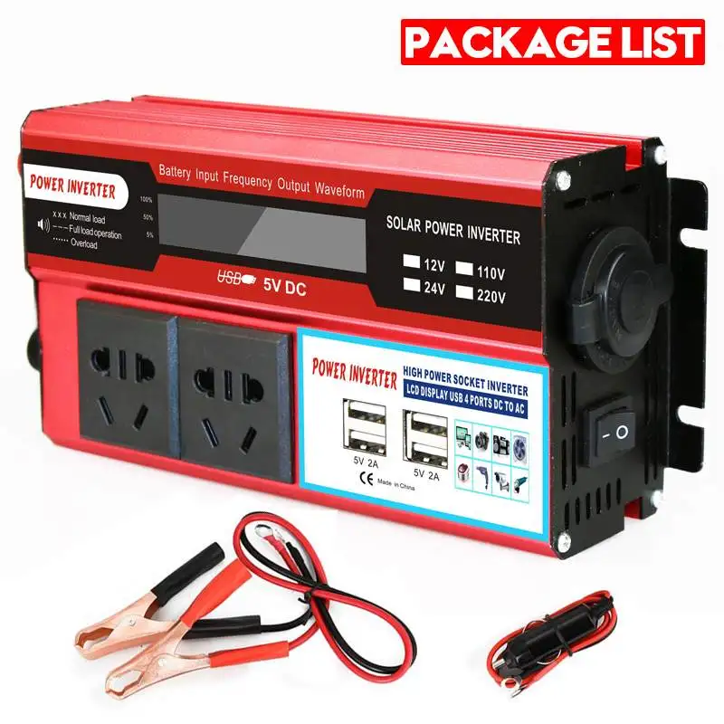 5000W 4 USB, зарядное устройство солнечной Мощность инвертор DC 12/24V к переменному току 110V автомобильный адаптер конвертер бесплатно ЖК-дисплей Дисплей/модифицированным синусом, волновой трансформатор