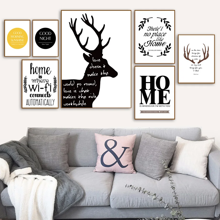 

Black White Deer Antler Quotes Wall Art Canvas Painting Nordic Posters And Prints Wall Pictures For Living Room Home Decor