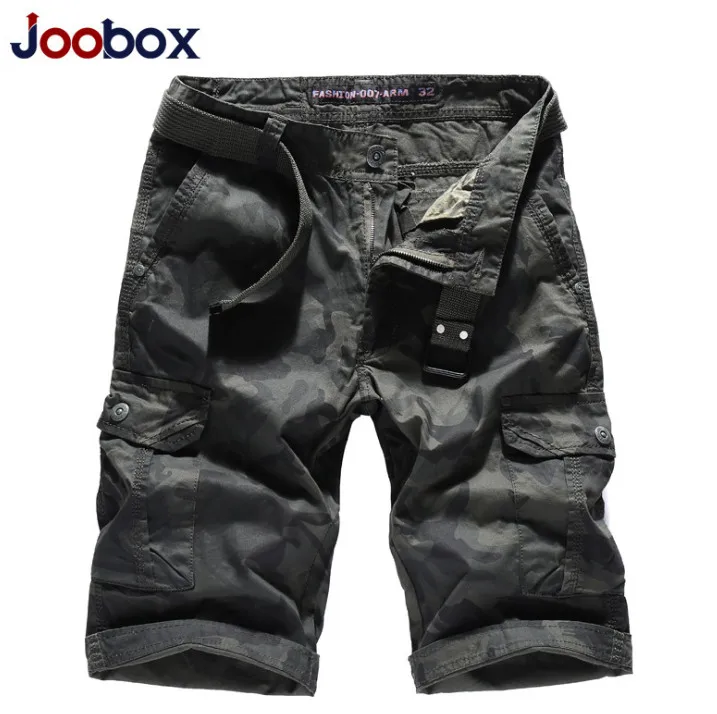 

JOOBOX New Multi-pocket Camouflage Cargo Shorts Men Summer Cotton Knee-length Male Military Shorts Within Belt Size 38