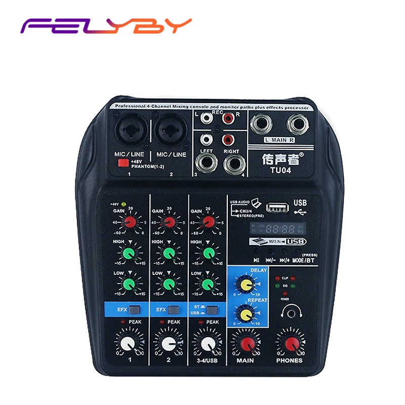 Миксер FELYBY TU04 с Bluetooth USB и звуковой картой функциональный для записи голосового