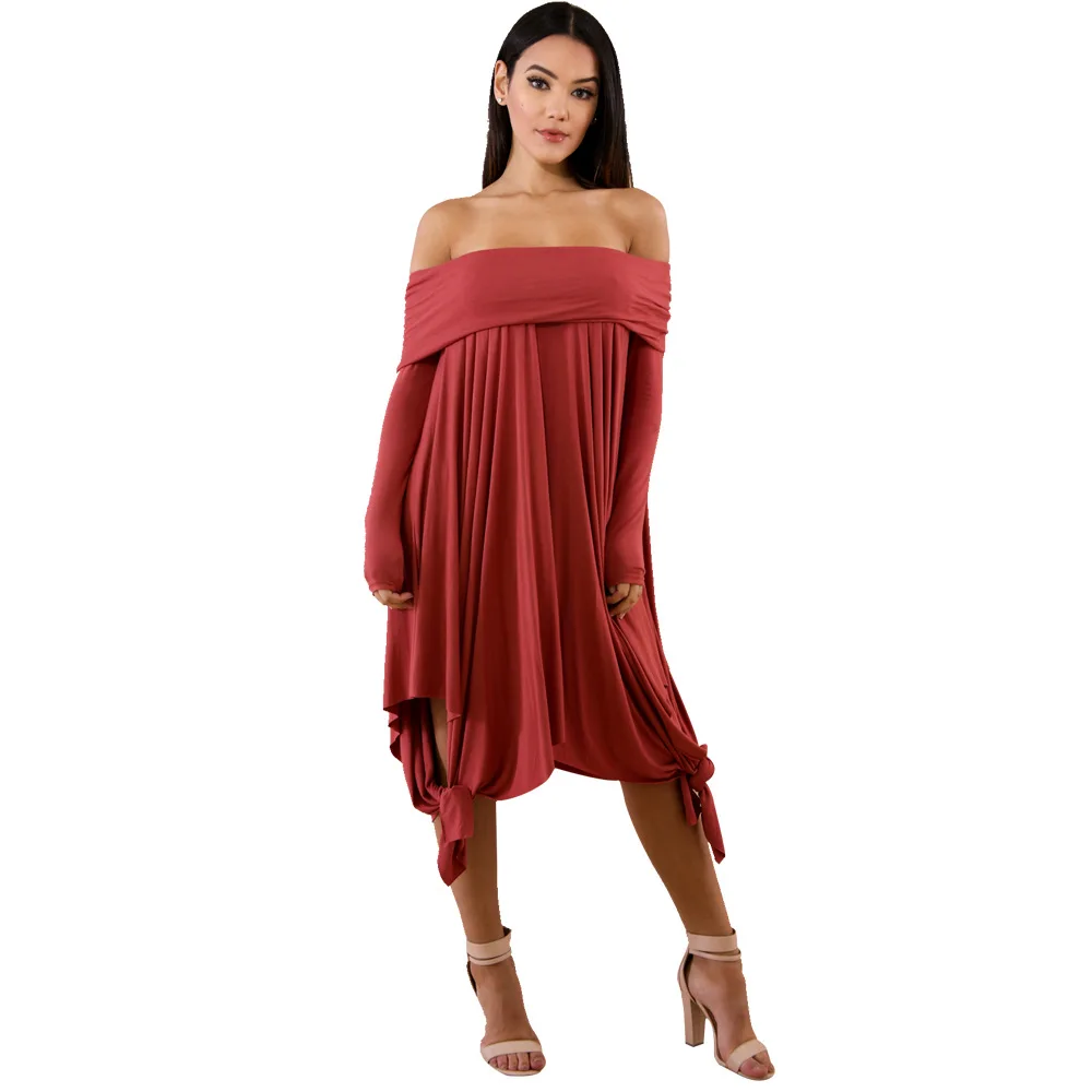 Женское модное асимметричное платье 2017 года с брызгами чистого цвета, без бретелек, неправильной формы, сексуальное, на осень и зиму, с открытыми плечами, на вечеринки.