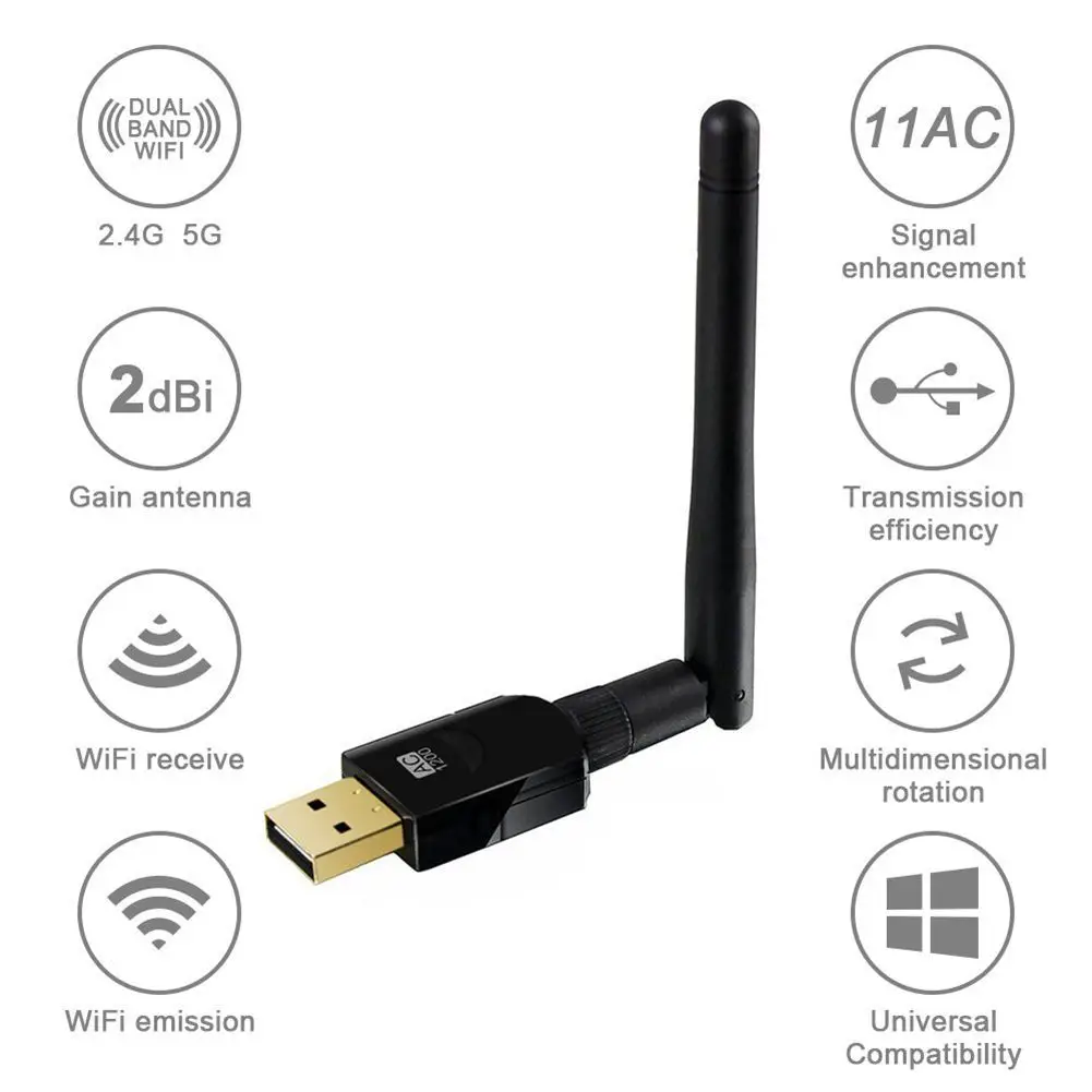 Беспроводной USB WiFi адаптер AC 1200 Мбит/с двухдиапазонный 2 4 ГГц/300 + 5 ГГц/867 антенной