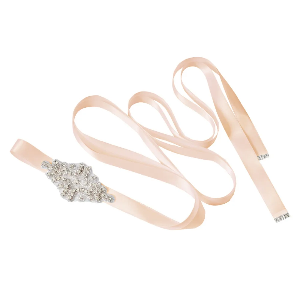 baby pink TRiXY S03 стразы свадебный пояс Лента Свадебная со стразами Серебристые Стразы атласный свадебный пояс аксессуары для свадебного платья - Цвет: baby pink