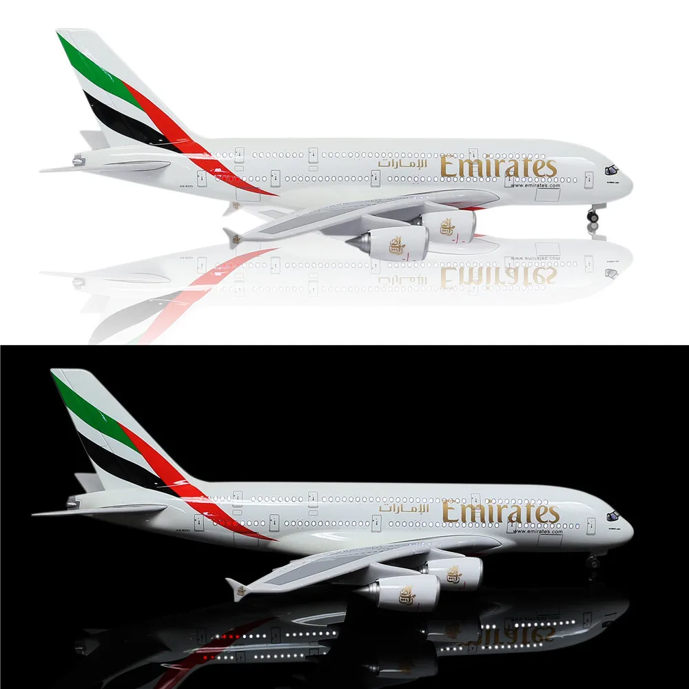 46 см 1:160 Модель литого самолета Emirates Airbus 380 светодиодный светильник (Сенсорное или