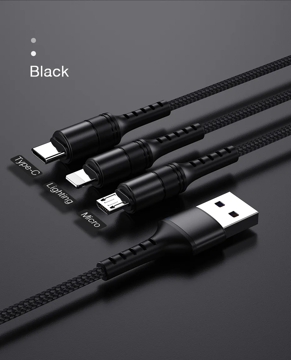 USB телефонный кабель для Apple Android type C 3 в 1 3A Быстрая зарядка type-C Micro кабели для мобильных телефонов для samsung huawei Xiaomi AG
