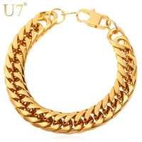 u7 big stainless steel bracelet men jewelry wholesale gold color 21cm 13 mm thick cuban link chain mens bracelets h772