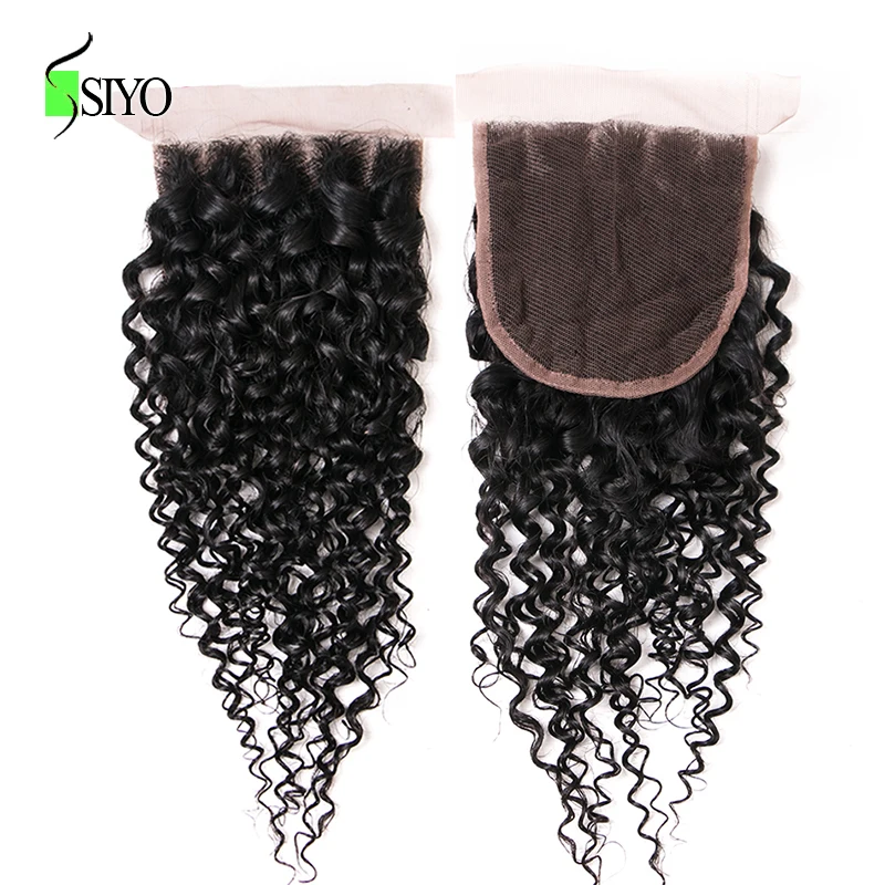 SIYO Brazilian Hair Kinky Curly Closure 4x4 Free Part Human Remy Natural Color Shipping | Шиньоны и парики
