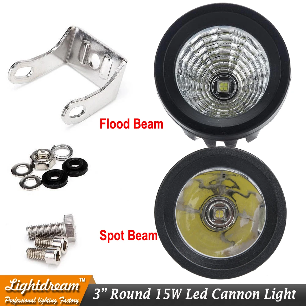 15W 3Inch round LED Work Light 12V 24V Car Motorcycle Truck SUV Bicycle ATV 4X4 4WD AWD UTE Tractor Trailer cannon headlight x1