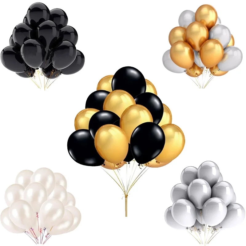 Дюймов 12 дюймов жемчуг золото и серебро черный латексные шары гелий День