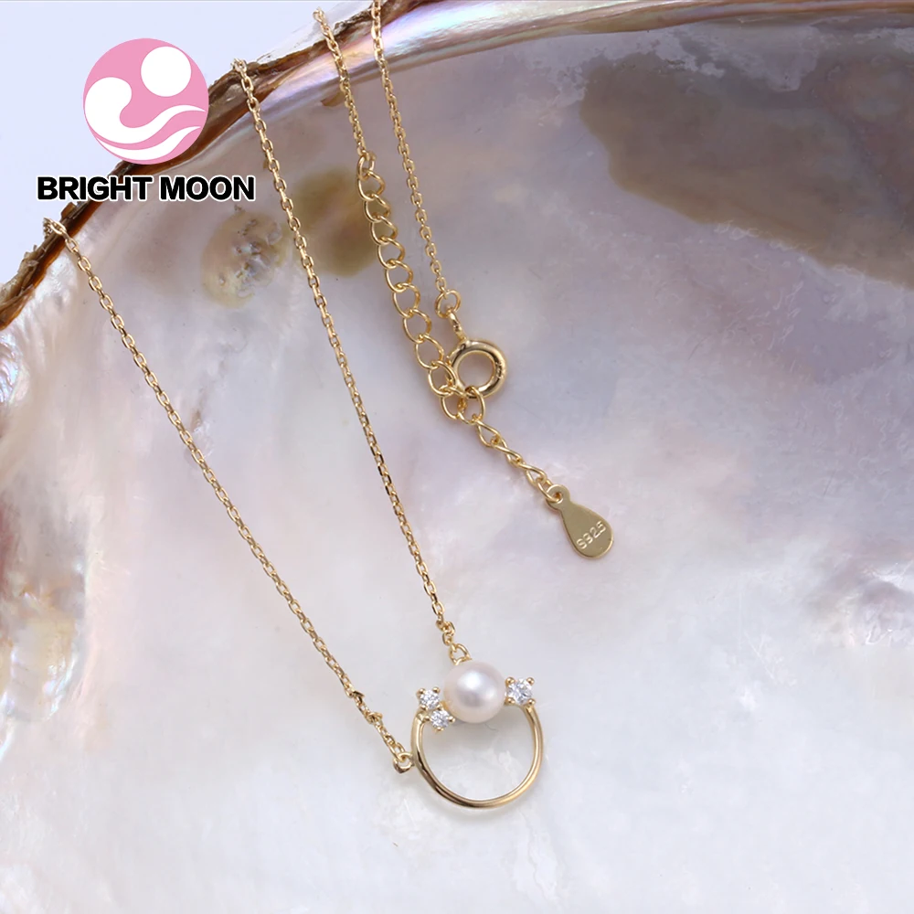 Bright Moon Hollow Circle 925 sterling silver Pearl pendants 100% Freshwater Necklace Jewelry Wedding Accessories | Украшения и