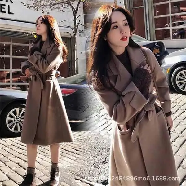 Осень зима 2018 шерстяное пальто женское длинное студенческое Корейская версия