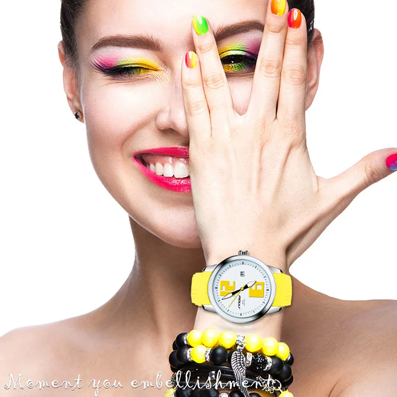 Модные женские наручные часы SINOBI роскошные брендовые с резиновым ремешком