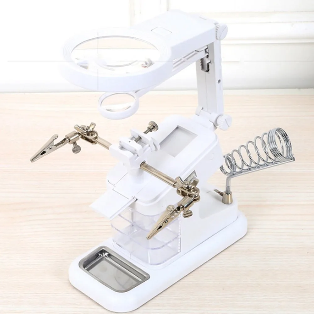 Desktop Magnifier Auxiliary Clip Magnifying Tool Multifunctional Electric Iron Stand Glass with LED | Инструменты