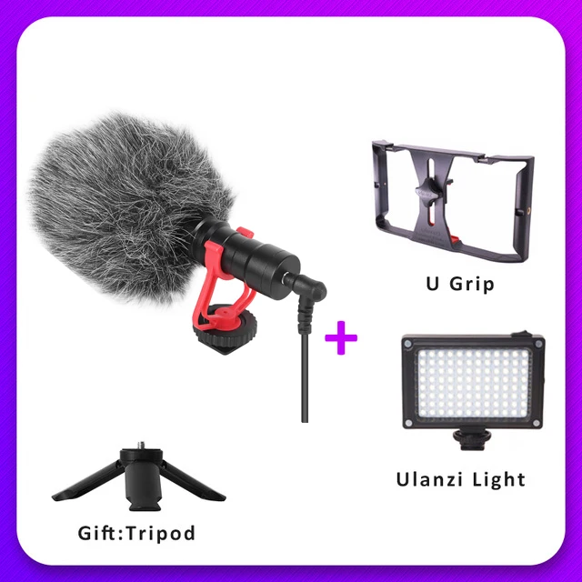 add U-Grip n Light FORZAGO FM-1 видео микрофон для Zhiyun Smooth Q2 DSLR камер sony смартфон Osmo Карманный Vlogging Mic iPhone Android PK RODE - Цвет: add U-Grip n Light