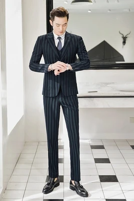 Костюмы из 3 предметов мужские смокинги Ретро стиль твидовый зеленый полосатый