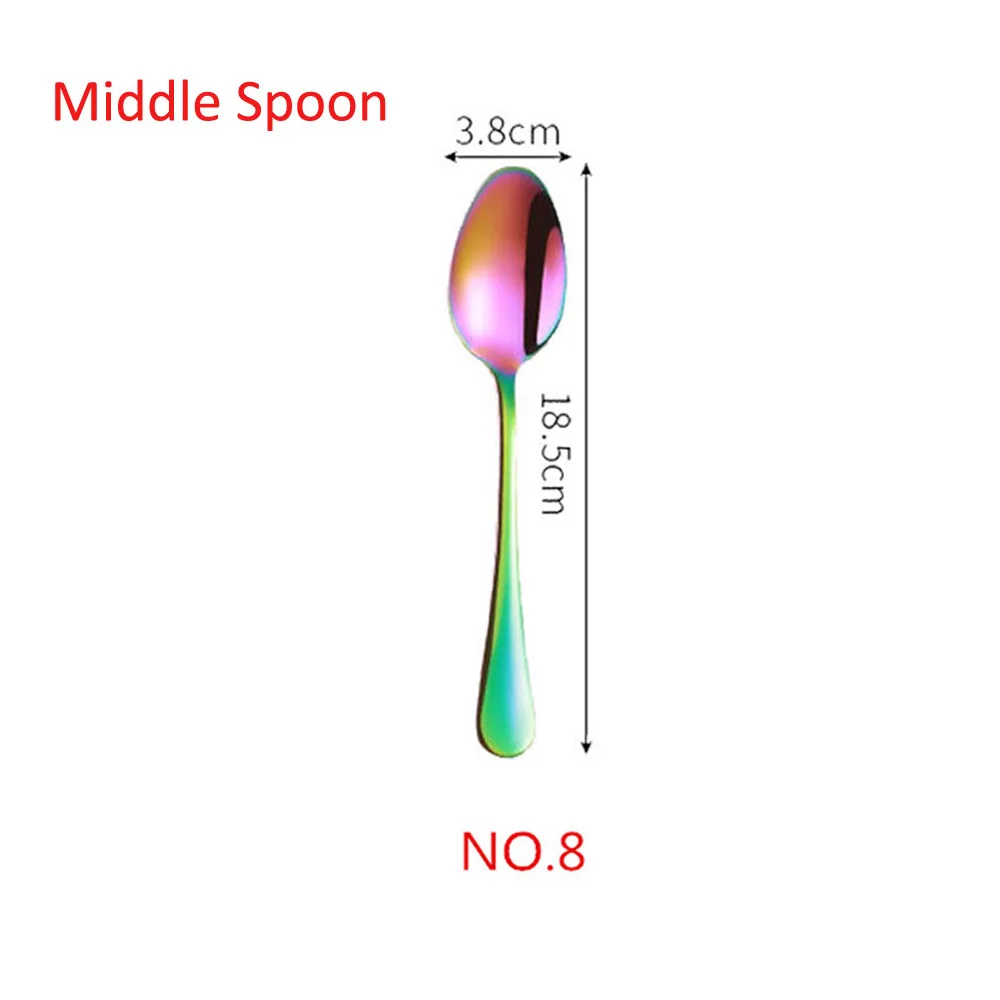 No.8 Middle Spoon 1/5 шт творческие 304 Нержавеющая сталь набор столовых приборов Радуга Комплектная Посуда Столовые приборы для путешествий торт вилка стейк Ножи для свадьбы и отеля - Цвет: No.8 Middle Spoon