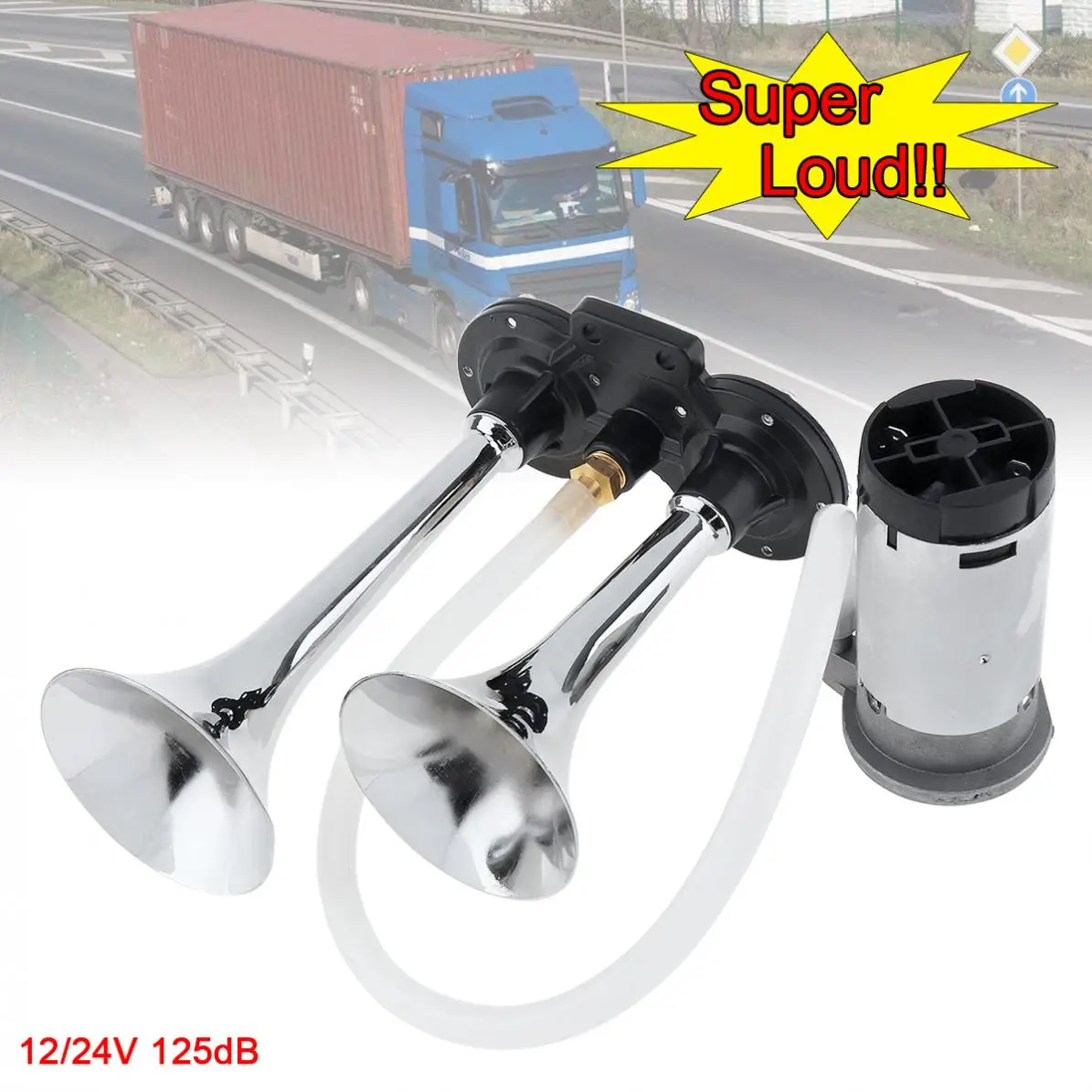 12V 125DB Universal Super Loud Dual Trumpet Car Air Horn Compressor Kit for Cars / Trucks Boat Motorcycles Vehicles | Автомобили и