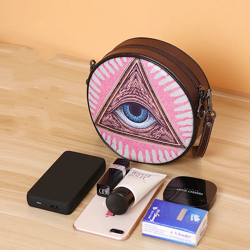 Female retro small round trend cute custom design shoulder bag Messenger picture photo free print customized handbag | Багаж и сумки