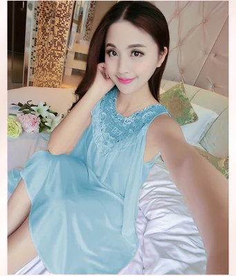 Silk satin nightgown 5XL Летняя шелковая ночная рубашка женская однотонная Пижама Женская атласная кружевная ночная рубашка шелковая сексуальная ночная рубашка женское домашнее платье для сна L-3XL 4XL - Цвет: Silk satin nightgown