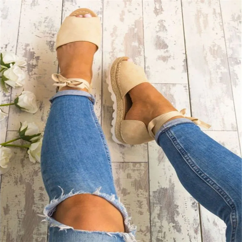 Сандалии женские на платформе мягкие кожаные босоножки завязках повседневная