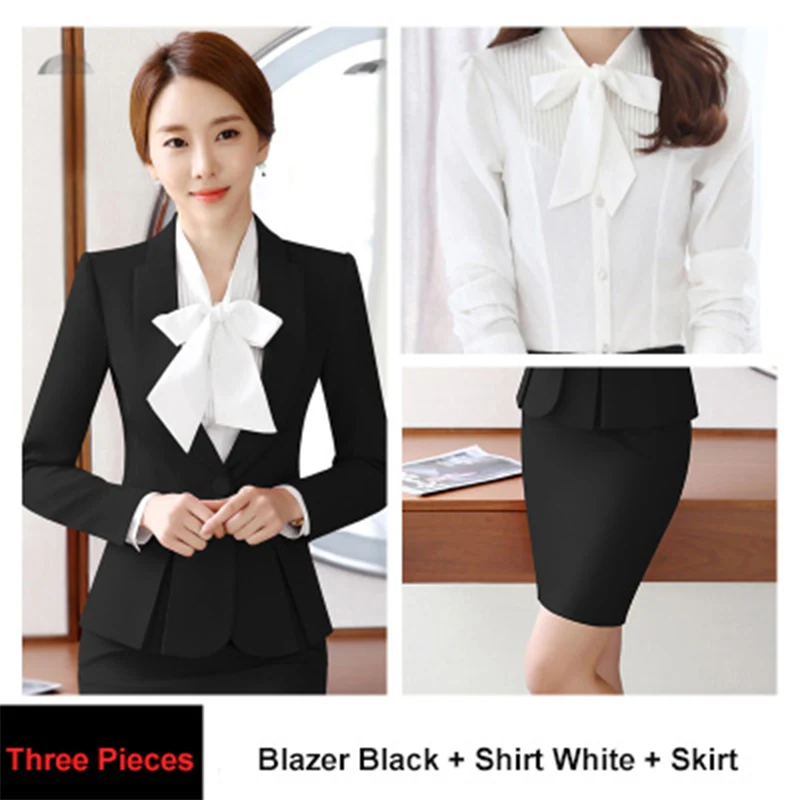 Blazer Suits Black Новинка, модный приталенный женский костюм, профессиональная юбка, костюм из двух частей, Офисная Женская одежда, костюмы с длинным рукавом, Блейзер, юбка, набор - Цвет: Blazer Suits Black