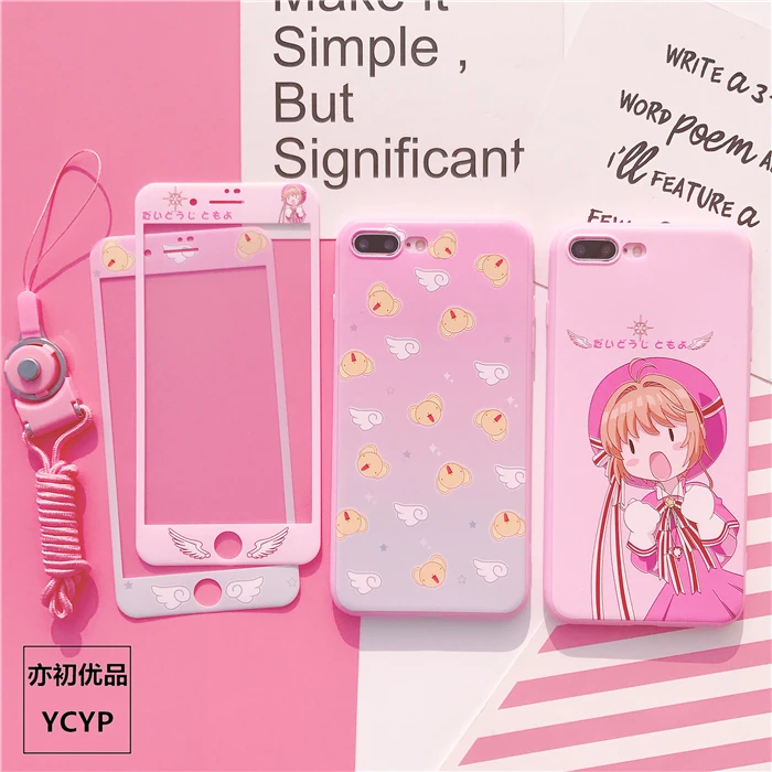 Для iphone XS Max милый Cardcaptor Sakura задний Чехол+ пленка для экрана из закаленного стекла, Девушка Мягкий чехол для iphone X XR 6 7 8plus