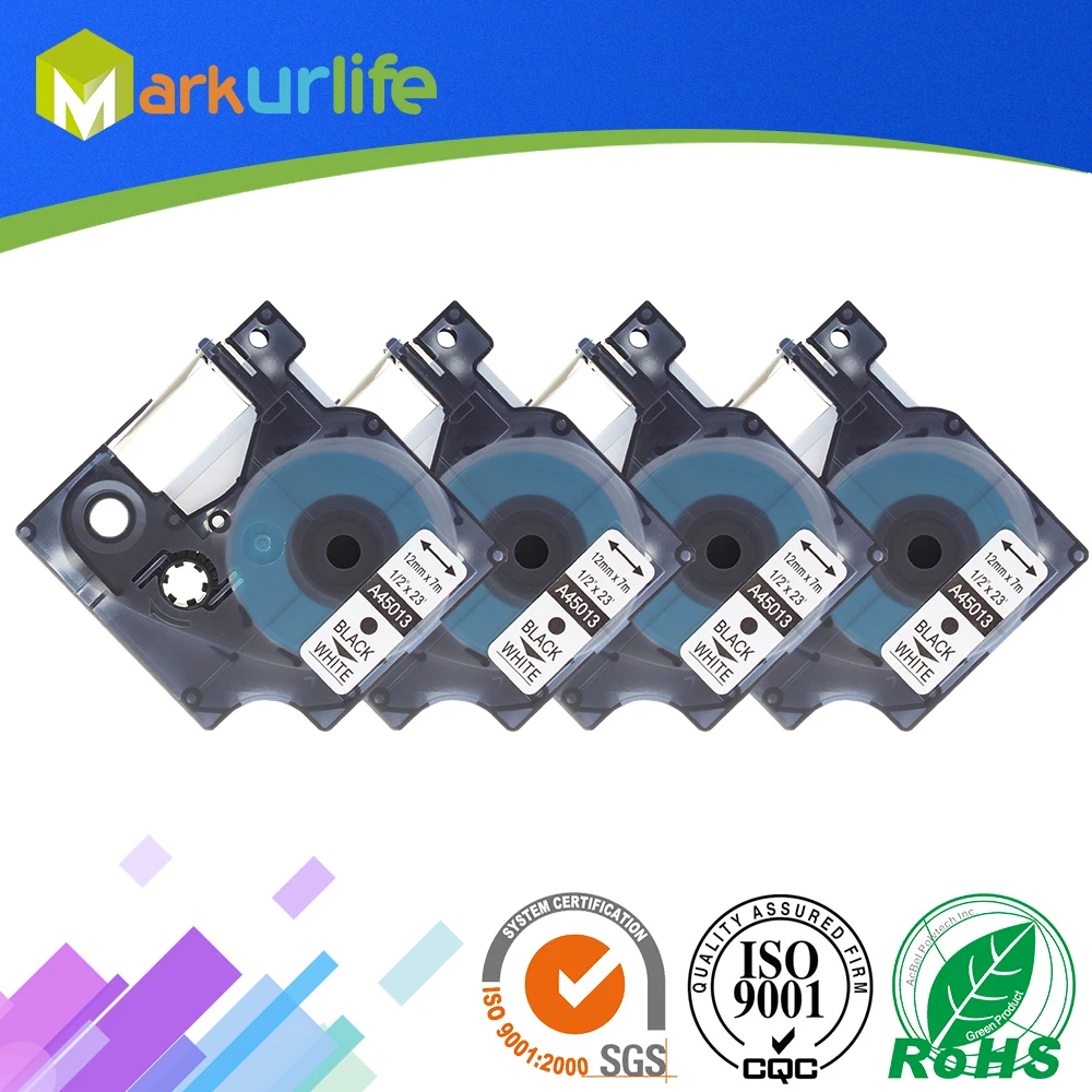 

4 PCS/Lot Label Maker for DYMO Self-Adhesive Tape 45013 (S0720530) Excellent Work for D Printer (12mm*7m) Black on White