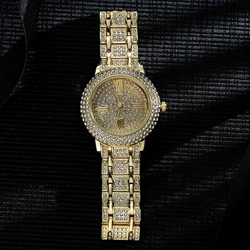 Для женщин римскими цифрами Rhinestone Циферблат Нержавеющая сталь ремешок
