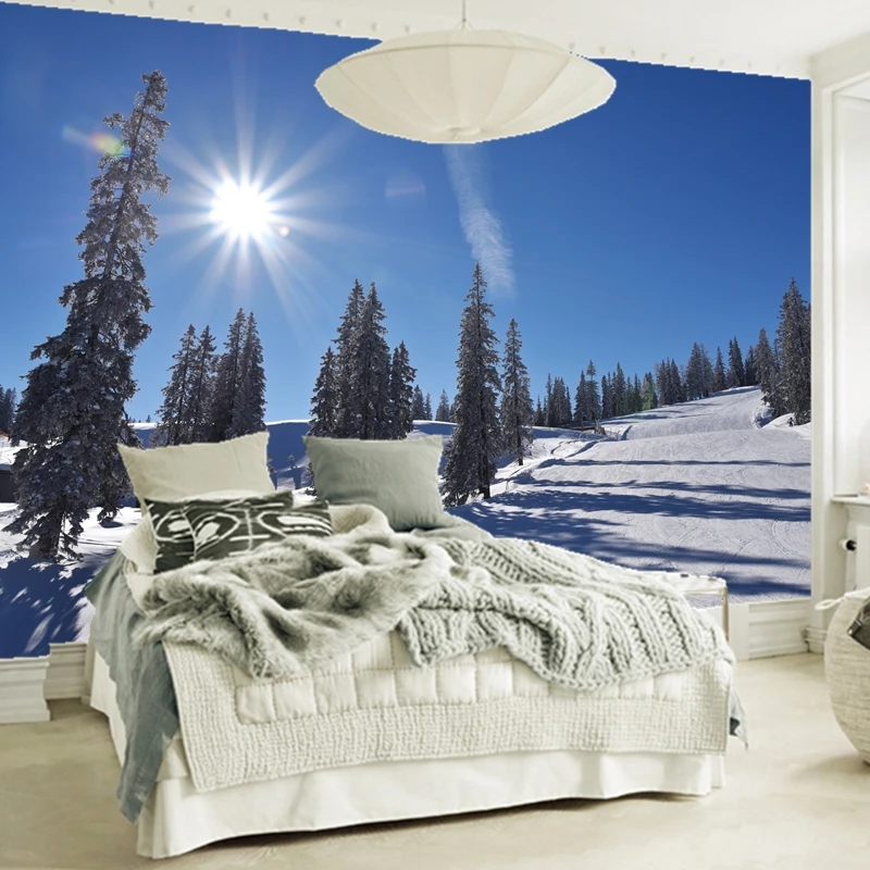 Индивидуальные обои с природным пейзажем Восход Лес снежное дерево 3D фотообои