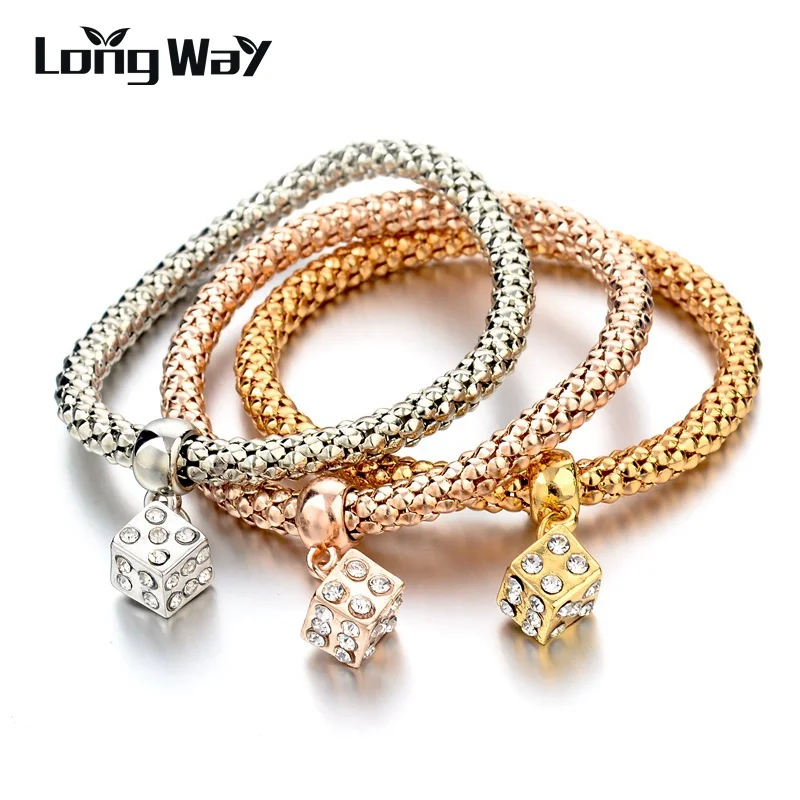 Высококачественный модный браслет LongWay золотого цвета с цепочкой и кристаллами